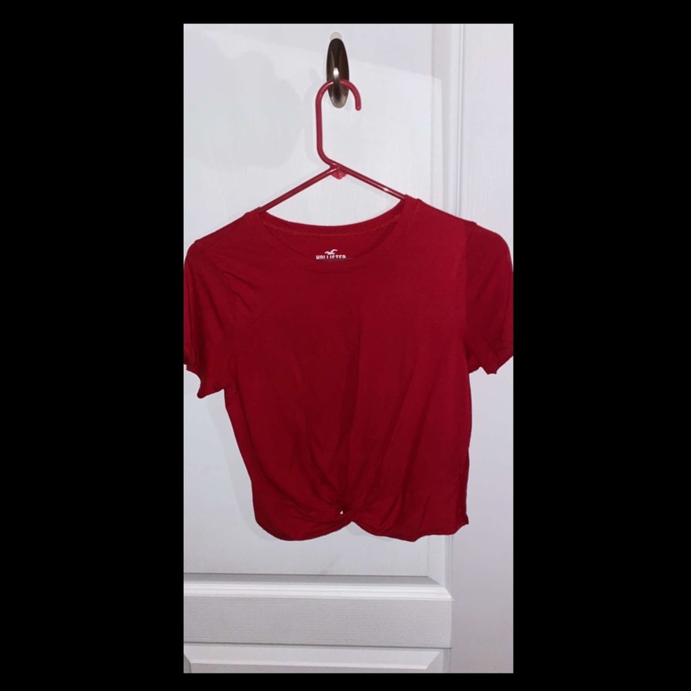 Red shirt-sleeve cropped Hollister top-size small